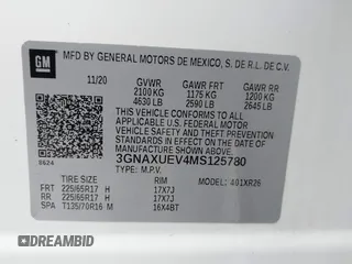 2021 Chevrolet Equinox LT z VIN 3GNAXUEV4MS125780, wystawiony jako IAAI lot #42148231 z przebiegiem 70 805 mil mil oraz . Historia ofert i sprzedaży dostępna na DreamBid. Obrazek 9.