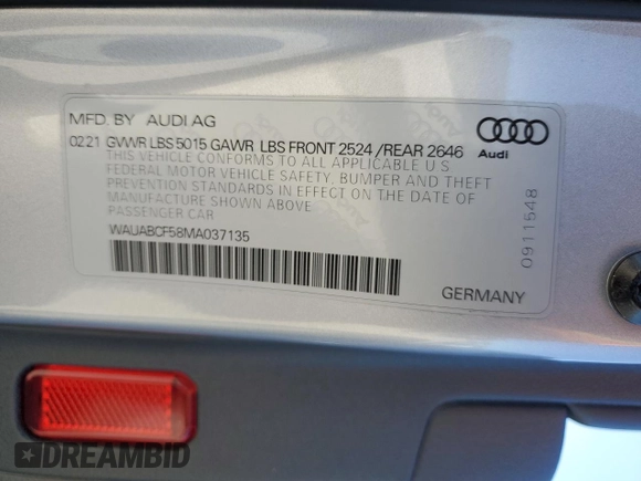 2021 Audi A5 Sportback Premium with VIN WAUABCF58MA037135, listed as a Copart auction lot 69164533 with 34,927 mi miles. Bid and sale history available at carsss.com. Image 12.