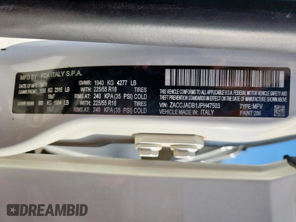 2018 Jeep Renegade Limited z VIN ZACCJADB1JPH47503, wystawiony jako Copart lot #60557265 z przebiegiem 91 226 mil mil oraz Czysty tytuł • Clean title. Historia ofert i sprzedaży dostępna na DreamBid. Obrazek 14.