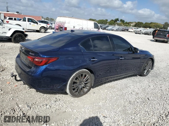 2022 Infiniti Q50 Red Sport 400 with VIN JN1FV7DP4NM370267, listed as a Copart auction lot 45451545 with 46,313 mi miles and Salvage Title. Bid and sale history available at DreamBid. Image 3.