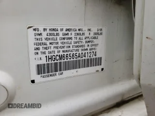 2005 Honda Accord EX-L z VIN 1HGCM66565A041274, wystawiony jako Copart lot #55854125 z przebiegiem Nie podano mil oraz Szkoda całkowita • Salvage title. Historia ofert i sprzedaży dostępna na DreamBid. Obrazek 13.
