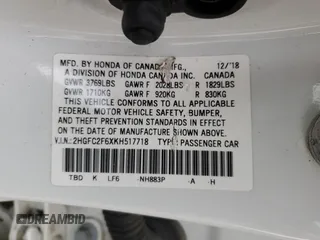 2019 Honda Civic Sedan LX with VIN 2HGFC2F6XKH517718, listed as a Copart auction lot 87000454 with 85,650 mi miles and Non Repairable. Bid and sale history available at carsss.com. Image 14.