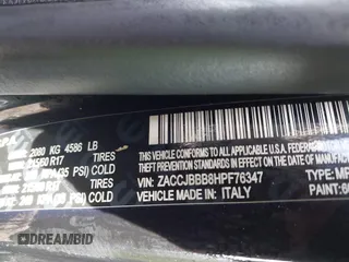 2017 Jeep Renegade Latitude z VIN ZACCJBBB8HPF76347, wystawiony jako IAAI lot #41397916 z przebiegiem 281 192 mil mil oraz . Historia ofert i sprzedaży dostępna na DreamBid. Obrazek 9.