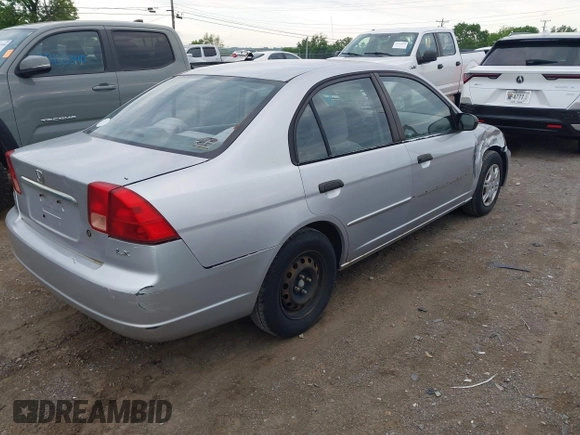 2001 Honda Civic LX with VIN 1HGES16541L049356, listed as a IAAI auction lot 42166564 with 207,913 mi miles. Bid and sale history available at carsss.com. Image 4.