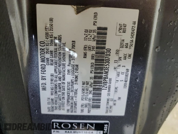 2014 Ford Mustang V6 with VIN 1ZVBP8AM3E5307030, listed as a Copart auction lot 51535065 with 85,466 mi miles and Salvage Title. Bid and sale history available at DreamBid. Image 13.