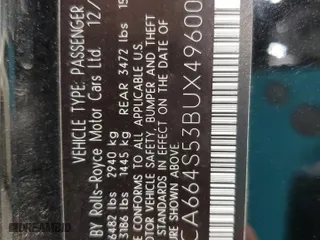 2011 Rolls-Royce Ghost with VIN SCA664S53BUX49600, listed as a Copart auction lot 85953614 with 45,937 mi miles and Non Repairable. Bid and sale history available at carsss.com. Image 13.