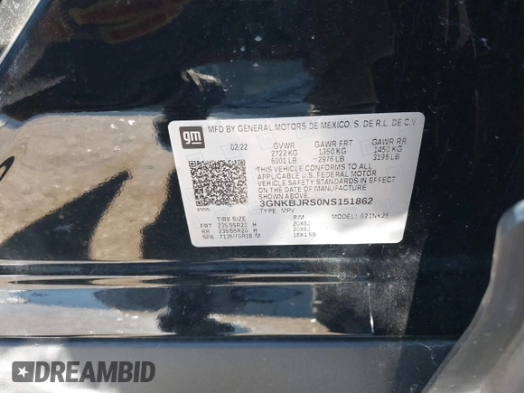 2022 Chevrolet Blazer LT with VIN 3GNKBJRS0NS151862, listed as a IAAI auction lot 41343809 with 54,447 mi miles and . Bid and sale history available at DreamBid. Image 9.