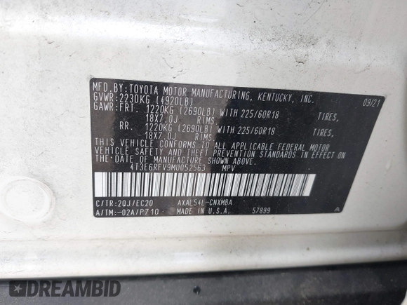 2021 Toyota RAV4 Hybrid XSE with VIN 4T3E6RFV9MU052563, listed as a IAAI auction lot 42295510 with 24,771 mi miles and . Bid and sale history available at DreamBid. Image 9.