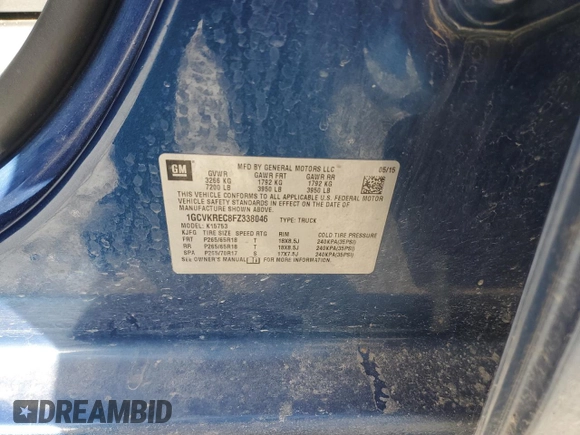 2015 Chevrolet Silverado 1500 LT with VIN 1GCVKREC8FZ338046, listed as a Copart auction lot 49169345 with 145,910 mi miles and Salvage Title. Bid and sale history available at carsss.com. Image 12.