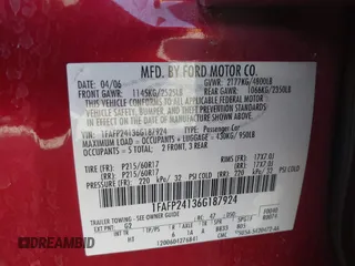 2006 Ford Five Hundred SEL с VIN 1FAFP24136G187924, выставлен на аукционе IAAI как лот 42086207 с пробегом 57 968 миль миль и . История ставок и продаж доступна на DreamBid. Изображение 9.