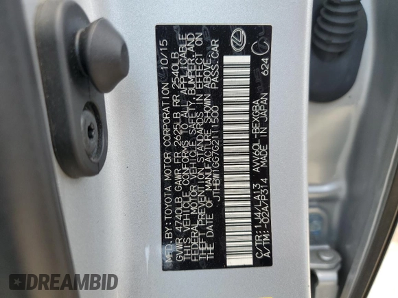 2016 Lexus ES 300h Hybrid with VIN JTHBW1GG7G2111500, listed as a Copart auction lot 54766195 with 235,339 mi miles and Salvage Title. Bid and sale history available at carsss.com. Image 13.