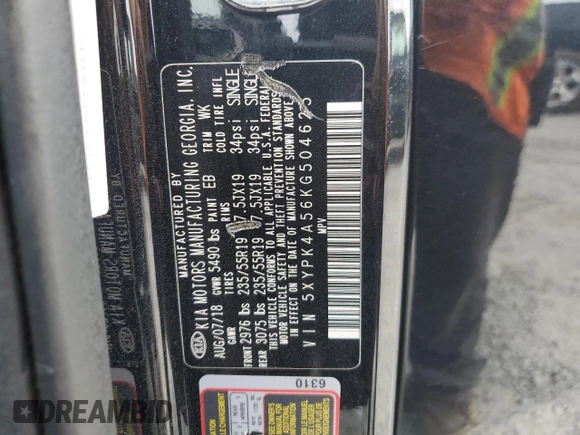 2019 Kia Sorento SX z VIN 5XYPK4A56KG504625, wystawiony jako Copart lot #44370205 z przebiegiem 118 051 mil mil oraz Szkoda całkowita • Salvage title. Historia ofert i sprzedaży dostępna na DreamBid. Obrazek 15.