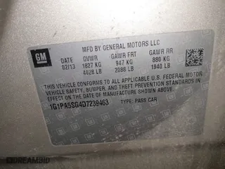 2013 Chevrolet Cruze LS with VIN 1G1PA5SG4D7239463, listed as a IAAI auction lot 41718052 with 105,347 mi miles. Bid and sale history available at carsss.com. Image 9.