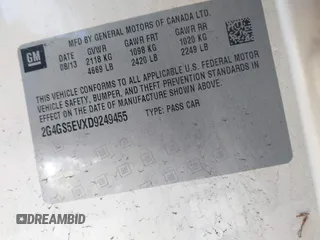 2013 Buick Regal Turbo Premium 1 with VIN 2G4GS5EVXD9249455, listed as a IAAI auction lot 42230578 with 67,116 mi miles and . Bid and sale history available at DreamBid. Image 9.
