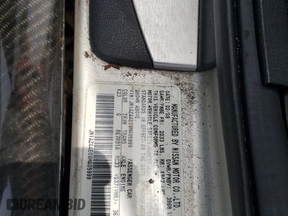 2009 Nissan 370Z Touring with VIN JN1AZ44E09M405999, listed as a Copart auction lot 50241455 with 0 mi miles and Non Repairable. Bid and sale history available at carsss.com. Image 12.