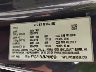 2025 Tesla Model 3 Long Range with VIN 5YJ3E1EA2SF910890, listed as a IAAI auction lot 41791583 with Not Provided miles and . Bid and sale history available at DreamBid. Image 9.
