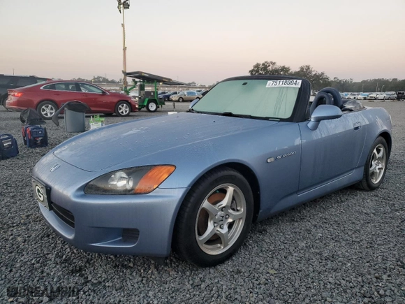 2002 Honda S2000 with VIN JHMAP11442T000350, listed as a Copart auction lot 75118004 with 109,061 mi miles and Salvage Title. Bid and sale history available at carsss.com. Image 1.