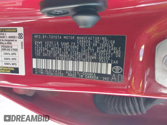 2009 Toyota Matrix S with VIN 2T1KE40E79C019533, listed as a IAAI auction lot 42692058 with 74,327 mi miles and . Bid and sale history available at DreamBid. Image 9.