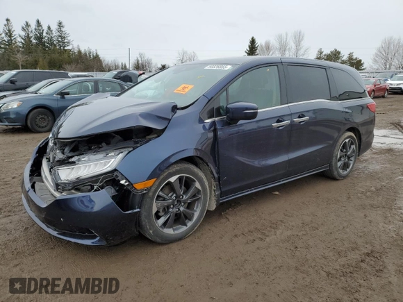 2022 Honda Odyssey Touring with VIN 5FNRL6H82NB502819, listed as a Copart auction lot 50326855 with 75,742 mi miles and Salvage title. Bid and sale history available at DreamBid. Image 1.