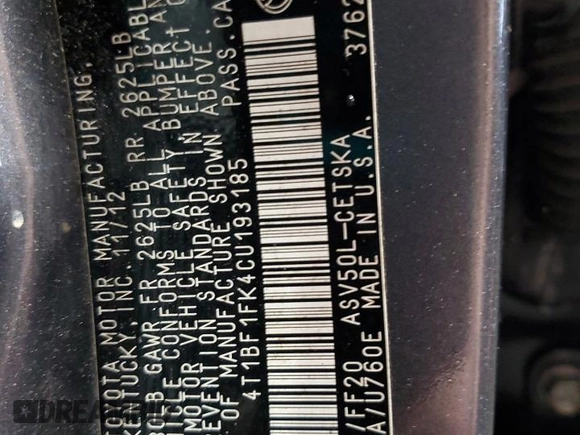 2012 Toyota Camry L with VIN 4T1BF1FK4CU193185, listed as a Copart auction lot 47444735 with 136,043 mi miles and Salvage Title. Bid and sale history available at carsss.com. Image 13.