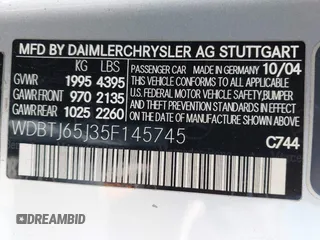 2005 Mercedes-Benz CLK 320 z VIN WDBTJ65J35F145745, wystawiony jako IAAI lot #42004415 z przebiegiem 189 275 mil mil oraz . Historia ofert i sprzedaży dostępna na DreamBid. Obrazek 9.