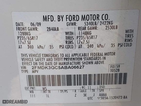 2010 Ford Edge SE with VIN 2FMDK3GC5ABA06627, listed as a IAAI auction lot 41929943 with 136,407 mi miles. Bid and sale history available at carsss.com. Image 9.