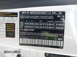 2019 Mercedes-Benz GLE 400 with VIN 4JGDA5GB0KB210149, listed as a IAAI auction lot 41252945 with 72,724 mi miles and . Bid and sale history available at DreamBid. Image 9.