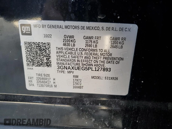 2023 Chevrolet Equinox LT z VIN 3GNAXUEG5PL127893, wystawiony jako Copart lot #52309675 z przebiegiem 86 848 mil mil oraz Szkoda całkowita • Salvage title. Historia ofert i sprzedaży dostępna na DreamBid. Obrazek 12.