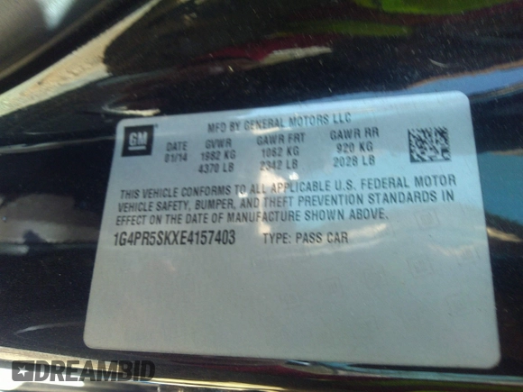 2014 Buick Verano Convenience Group with VIN 1G4PR5SKXE4157403, listed as a IAAI auction lot 41793583 with 72,930 mi miles and . Bid and sale history available at carsss.com. Image 9.
