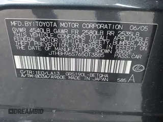 2006 Lexus GS 300 z VIN JTHBH96S765013885, wystawiony jako IAAI lot #42112901 z przebiegiem 151 491 mil mil oraz . Historia ofert i sprzedaży dostępna na DreamBid. Obrazek 9.