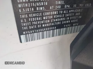 2016 Volkswagen Tiguan S z VIN WVGAV7AX8GK000056, wystawiony jako IAAI lot #42154952 z przebiegiem 100 119 mil mil oraz . Historia ofert i sprzedaży dostępna na DreamBid. Obrazek 9.