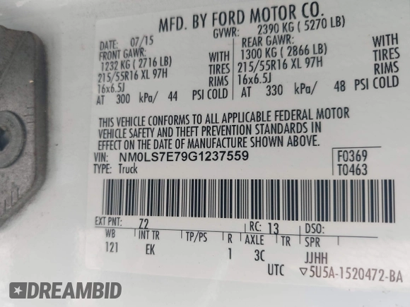 2016 Ford Transit Connect XL with VIN NM0LS7E79G1237559, listed as a IAAI auction lot 42797067 with 228,240 mi miles and . Bid and sale history available at DreamBid. Image 9.