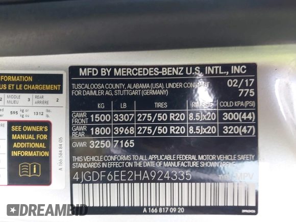 2017 Mercedes-Benz GLS 450 с VIN 4JGDF6EE2HA924335, выставлен на аукционе IAAI как лот 42553484 с пробегом 98 508 миль миль и . История ставок и продаж доступна на DreamBid. Изображение 9.
