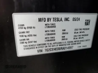2024 Tesla Cybertruck z VIN 7G2CEHED0RA014997, wystawiony jako Copart lot #89105615 z przebiegiem 3 475 mil mil oraz Szkoda całkowita • Salvage title. Historia ofert i sprzedaży dostępna na DreamBid. Obrazek 12.