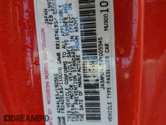 1997 Mitsubishi 3000GT GT z VIN JA3AM84J2VY005945, wystawiony jako Copart lot #85320754 z przebiegiem 143 261 mil mil oraz Szkoda całkowita • Salvage title. Historia ofert i sprzedaży dostępna na DreamBid. Obrazek 12.
