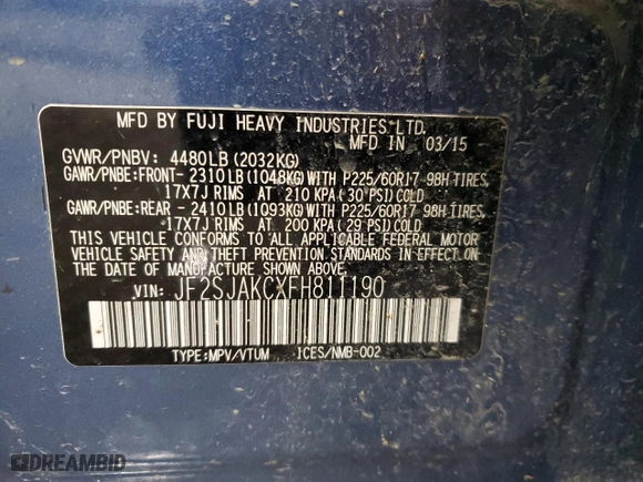2015 Subaru Forester 2.5i Limited with VIN JF2SJAKCXFH811190, listed as a Copart auction lot 43265145 with 97,791 mi miles and Salvage Title. Bid and sale history available at carsss.com. Image 13.