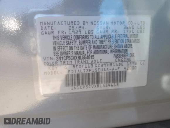 2024 Nissan Kicks SV with VIN 3N1CP5CVXRL554615, listed as a Copart auction lot 44043855 with 2,214 mi miles and Salvage Title. Bid and sale history available at carsss.com. Image 13.