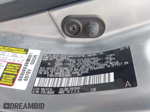2011 Toyota Sienna LE AAS with VIN 5TDKK3DC9BS018960, listed as a IAAI auction lot 42065855 with Not Provided miles and . Bid and sale history available at DreamBid. Image 9.