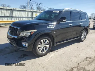 2015 Infiniti QX80 with VIN JN8AZ2NF5F9570099, listed as a Copart auction lot 49250045 with 143,377 mi miles and Salvage title. Bid and sale history available at DreamBid. Image 1.