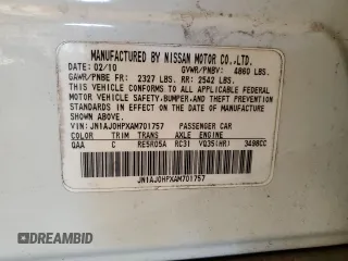 2010 Infiniti EX Journey with VIN JN1AJ0HPXAM701757, listed as a Copart auction lot 53736144 with 66,654 mi miles and Salvage Title. Bid and sale history available at carsss.com. Image 12.