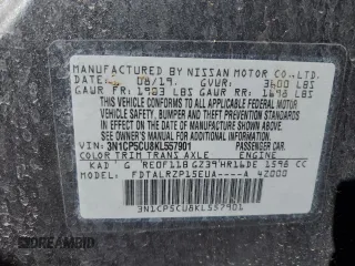 2019 Nissan Kicks S with VIN 3N1CP5CU8KL557901, listed as a Copart auction lot 49893755 with 57,168 mi miles and Clean Title. Bid and sale history available at carsss.com. Image 13.