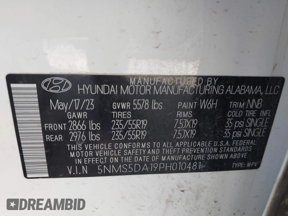 2023 Hyundai Santa Fe Limited z VIN 5NMS5DA19PH010481, wystawiony jako IAAI lot #41951919 z przebiegiem 31 667 mil mil oraz . Historia ofert i sprzedaży dostępna na DreamBid. Obrazek 9.