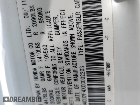 2012 Acura TSX z VIN JH4CU2F4XCC002203, wystawiony jako Copart lot #54738405 z przebiegiem 154 723 mil mil oraz Szkoda całkowita • Salvage title. Historia ofert i sprzedaży dostępna na DreamBid. Obrazek 12.