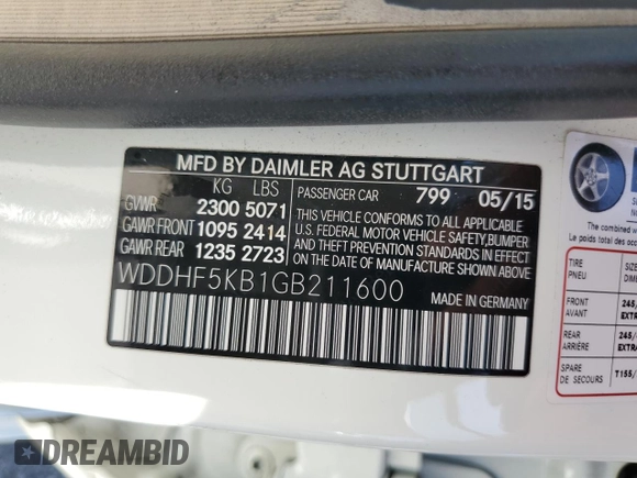 2016 Mercedes-Benz E 350 Sport with VIN WDDHF5KB1GB211600, listed as a Copart auction lot 56055925 with 62,527 mi miles and Salvage Title. Bid and sale history available at DreamBid. Image 12.