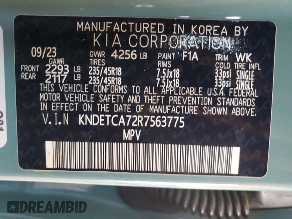 2024 Kia Seltos SX z VIN KNDETCA72R7563775, wystawiony jako Copart lot #48379655 z przebiegiem Nie podano mil oraz Szkoda całkowita • Salvage title. Historia ofert i sprzedaży dostępna na DreamBid. Obrazek 12.