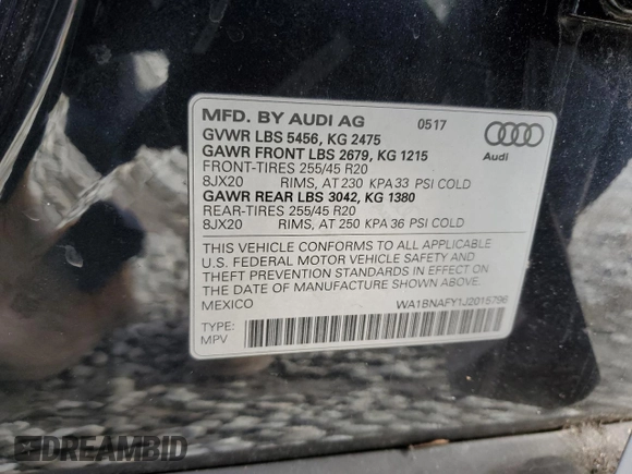 2018 Audi Q5 Premium Plus with VIN WA1BNAFY1J2015796, listed as a Copart auction lot 71824012 with 47,800 mi miles. Bid and sale history available at carsss.com. Image 14.