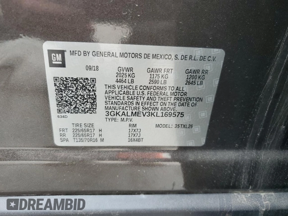 2019 GMC Terrain SLE with VIN 3GKALMEV3KL169575, listed as a Copart auction lot 47044915 with 27,215 mi miles and Salvage Title. Bid and sale history available at carsss.com. Image 14.