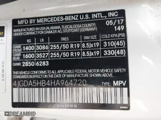 2017 Mercedes-Benz GLE with VIN 4JGDA5HB4HA964720, listed as a IAAI auction lot 41588045 with 66,549 mi miles. Bid and sale history available at carsss.com. Image 9.