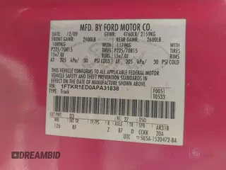 2010 Ford Ranger XL с VIN 1FTKR1ED0APA31838, выставлен на аукционе IAAI как лот 42088480 с пробегом 267 216 миль миль и . История ставок и продаж доступна на DreamBid. Изображение 9.