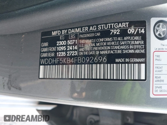 2015 Mercedes-Benz E 350 Sport with VIN WDDHF5KB4FB092696, listed as a IAAI auction lot 41913751 with 154,063 mi miles and . Bid and sale history available at DreamBid. Image 9.